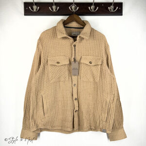 Amongst Others Textured Waffle Knit Overshirt Jacket 100% Cotton Size Large Tan